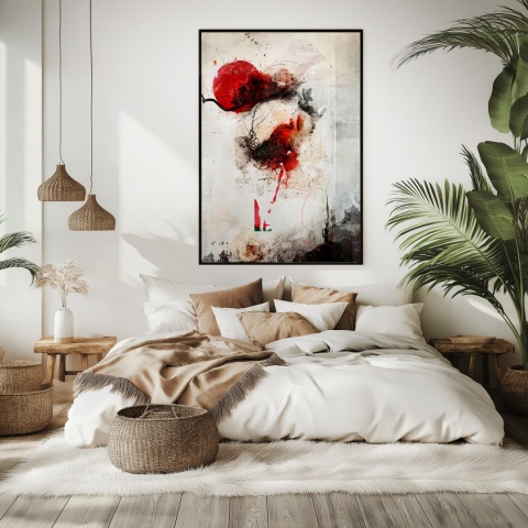 Plakat abstrakcyjny w formacie A2  ze spiralnym wzorem w ciepłych odcieniach złota, beżu i bieli na jasnym tle.