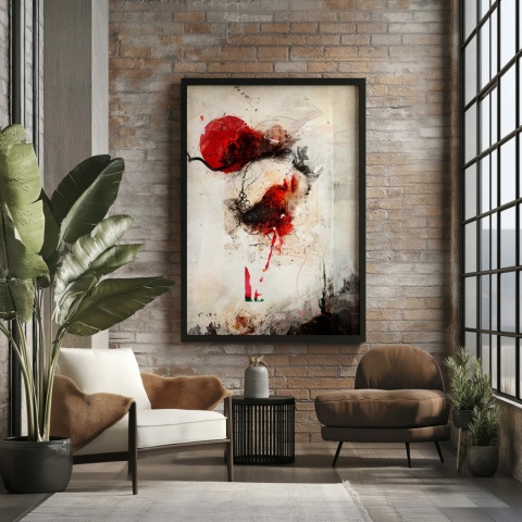 Plakat abstrakcyjny w formacie A2  ze spiralnym wzorem w ciepłych odcieniach złota, beżu i bieli na jasnym tle.