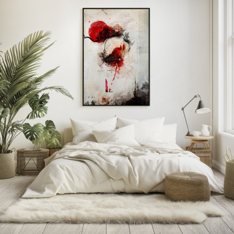 Plakat abstrakcyjny w formacie A2  ze spiralnym wzorem w ciepłych odcieniach złota, beżu i bieli na jasnym tle.