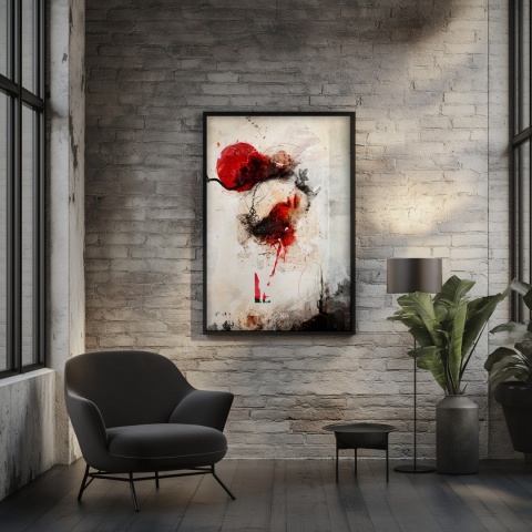 Plakat abstrakcyjny w formacie A2  ze spiralnym wzorem w ciepłych odcieniach złota, beżu i bieli na jasnym tle.