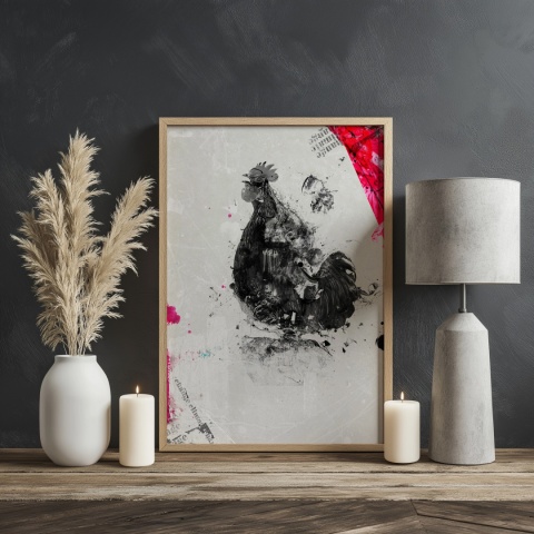 Plakat abstrakcyjny Format A2 - 0005 - „Abstrakcyjny Kogut – Echa Natury w Minimalizmie”