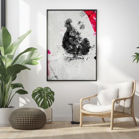 Plakat abstrakcyjny Format A2 - 0005 - „Abstrakcyjny Kogut – Echa Natury w Minimalizmie”