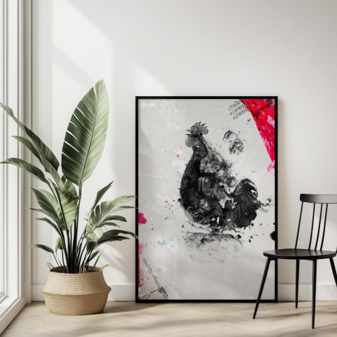 Plakat abstrakcyjny Format A2 - 0005 - „Abstrakcyjny Kogut – Echa Natury w Minimalizmie”