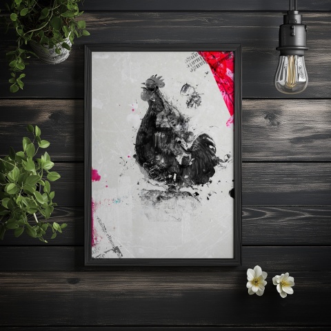 Plakat abstrakcyjny Format A2 - 0005 - „Abstrakcyjny Kogut – Echa Natury w Minimalizmie”