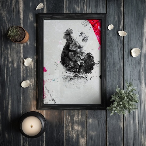 Plakat abstrakcyjny Format A2 - 0005 - „Abstrakcyjny Kogut – Echa Natury w Minimalizmie”