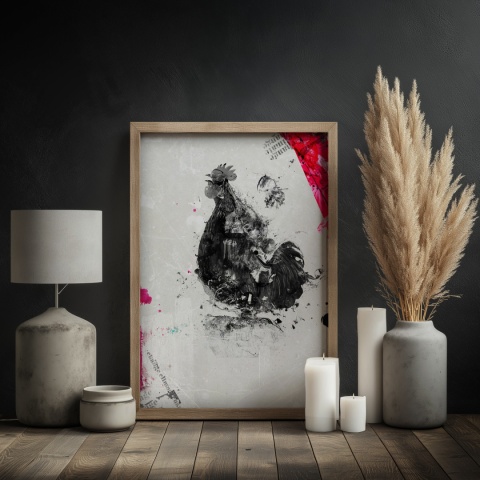 Plakat abstrakcyjny Format A2 - 0005 - „Abstrakcyjny Kogut – Echa Natury w Minimalizmie”
