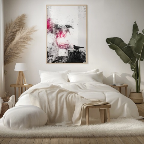 Plakat abstrakcyjny Format A2 - 0006 - „Oczy Intuicji – Cień Kruka” – kompozycja z wyrazistymi oczami i cieniem kruka