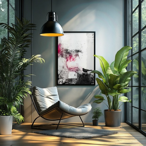 Plakat abstrakcyjny Format A2 - 0006 - „Oczy Intuicji – Cień Kruka” – kompozycja z wyrazistymi oczami i cieniem kruka