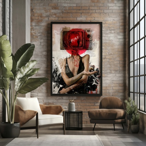 Plakat abstrakcyjny Format A2 - 0007 - „Kompozycja Kobiety – Taniec Linii i Faktur”