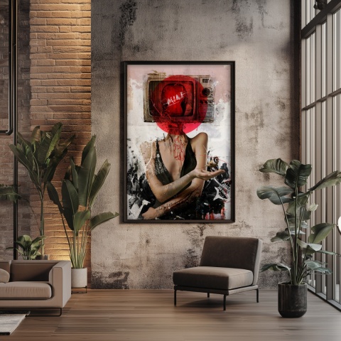 Plakat abstrakcyjny Format A2 - 0007 - „Kompozycja Kobiety – Taniec Linii i Faktur”