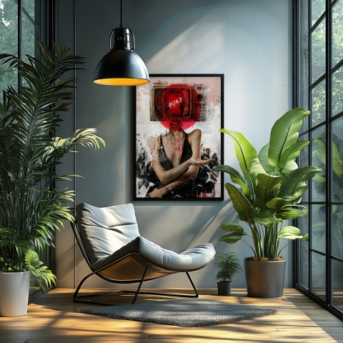 Plakat abstrakcyjny Format A2 - 0007 - „Kompozycja Kobiety – Taniec Linii i Faktur”