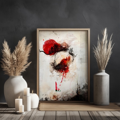 Plakat abstrakcyjny w formacie A3  ze spiralnym wzorem w ciepłych odcieniach złota, beżu i bieli na jasnym tle.