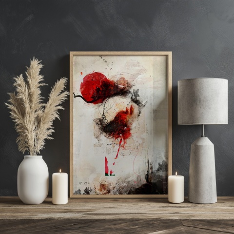 Plakat abstrakcyjny w formacie A3  ze spiralnym wzorem w ciepłych odcieniach złota, beżu i bieli na jasnym tle.