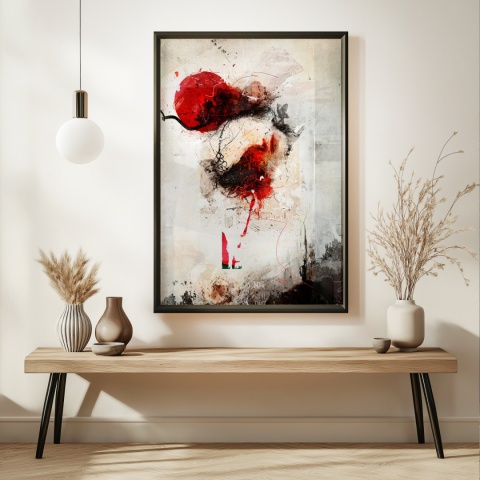 Plakat abstrakcyjny w formacie A3  ze spiralnym wzorem w ciepłych odcieniach złota, beżu i bieli na jasnym tle.