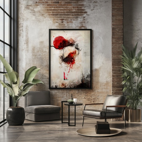 Plakat abstrakcyjny w formacie A3  ze spiralnym wzorem w ciepłych odcieniach złota, beżu i bieli na jasnym tle.