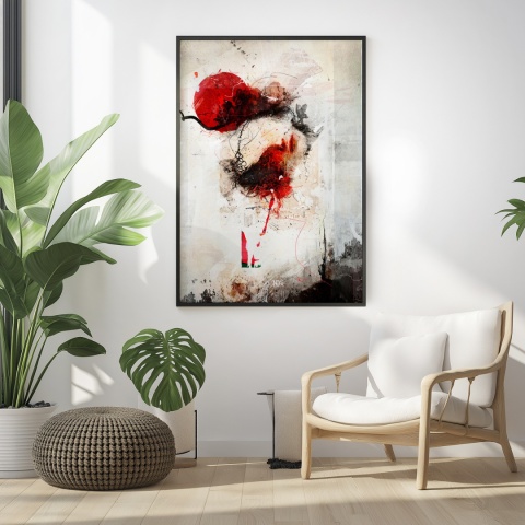 Plakat abstrakcyjny w formacie A3  ze spiralnym wzorem w ciepłych odcieniach złota, beżu i bieli na jasnym tle.