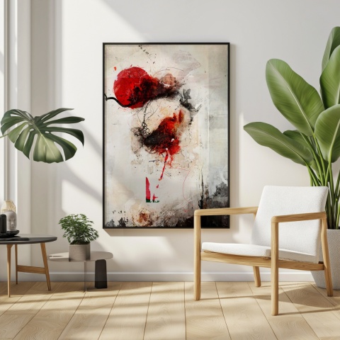 Plakat abstrakcyjny w formacie A3  ze spiralnym wzorem w ciepłych odcieniach złota, beżu i bieli na jasnym tle.