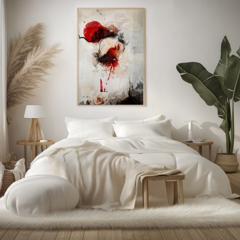 Plakat abstrakcyjny w formacie A3  ze spiralnym wzorem w ciepłych odcieniach złota, beżu i bieli na jasnym tle.