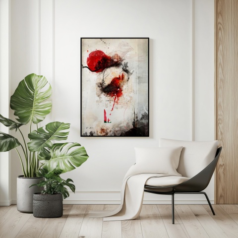 Plakat abstrakcyjny w formacie A3  ze spiralnym wzorem w ciepłych odcieniach złota, beżu i bieli na jasnym tle.