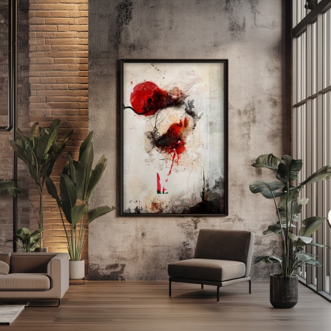 Plakat abstrakcyjny w formacie A3  ze spiralnym wzorem w ciepłych odcieniach złota, beżu i bieli na jasnym tle.