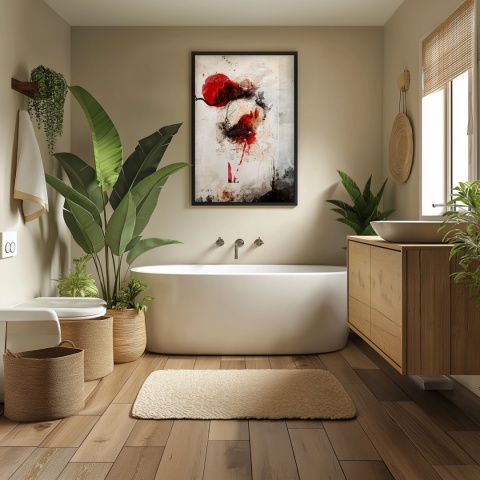 Plakat abstrakcyjny w formacie A3  ze spiralnym wzorem w ciepłych odcieniach złota, beżu i bieli na jasnym tle.