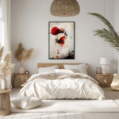 Plakat abstrakcyjny w formacie A3  ze spiralnym wzorem w ciepłych odcieniach złota, beżu i bieli na jasnym tle.