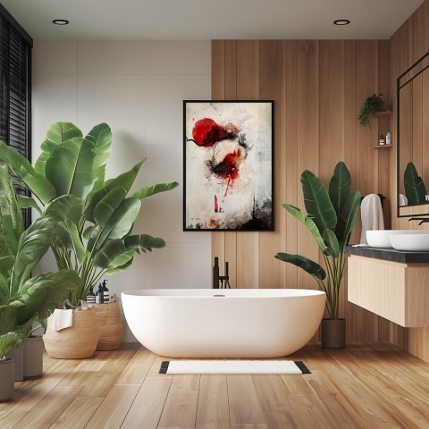 Plakat abstrakcyjny w formacie A3  ze spiralnym wzorem w ciepłych odcieniach złota, beżu i bieli na jasnym tle.