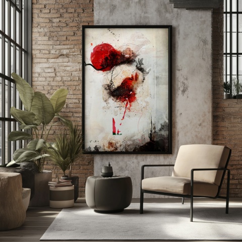 Plakat abstrakcyjny w formacie A3  ze spiralnym wzorem w ciepłych odcieniach złota, beżu i bieli na jasnym tle.