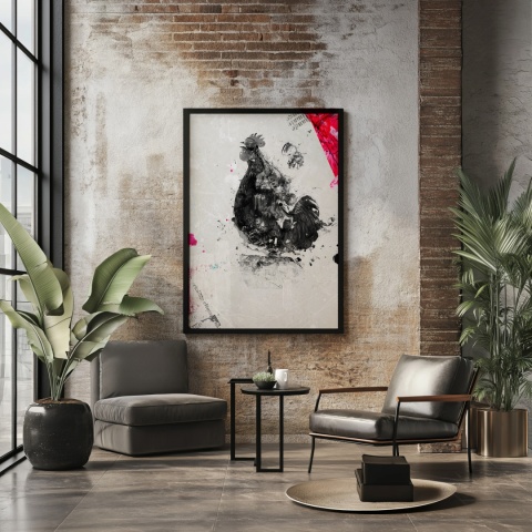Plakat abstrakcyjny Format A3 - 0005 - „Abstrakcyjny Kogut – Echa Natury w Minimalizmie”