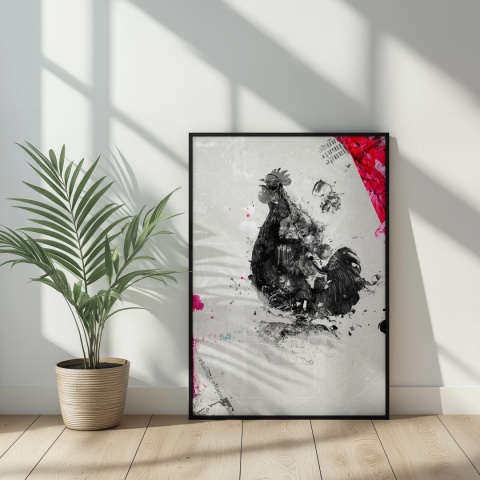 Plakat abstrakcyjny Format A3 - 0005 - „Abstrakcyjny Kogut – Echa Natury w Minimalizmie”