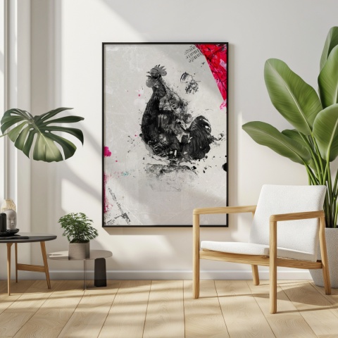 Plakat abstrakcyjny Format A3 - 0005 - „Abstrakcyjny Kogut – Echa Natury w Minimalizmie”