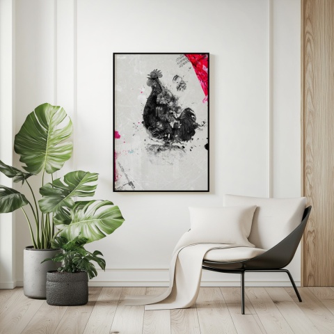 Plakat abstrakcyjny Format A3 - 0005 - „Abstrakcyjny Kogut – Echa Natury w Minimalizmie”