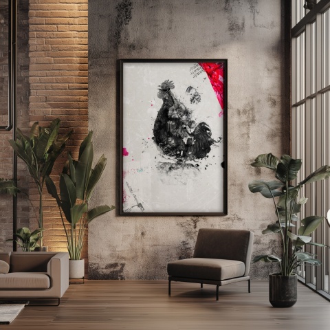 Plakat abstrakcyjny Format A3 - 0005 - „Abstrakcyjny Kogut – Echa Natury w Minimalizmie”