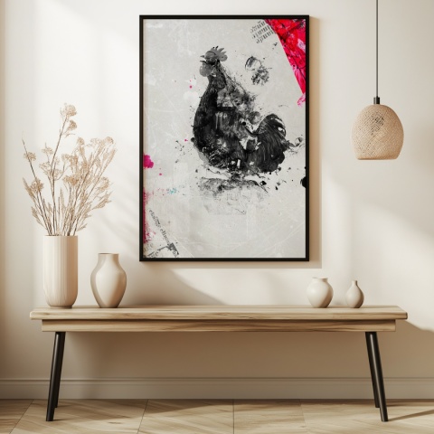 Plakat abstrakcyjny Format A3 - 0005 - „Abstrakcyjny Kogut – Echa Natury w Minimalizmie”