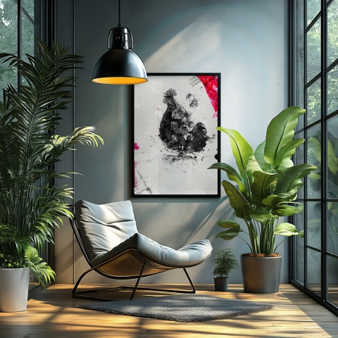 Plakat abstrakcyjny Format A3 - 0005 - „Abstrakcyjny Kogut – Echa Natury w Minimalizmie”