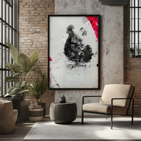 Plakat abstrakcyjny Format A3 - 0005 - „Abstrakcyjny Kogut – Echa Natury w Minimalizmie”