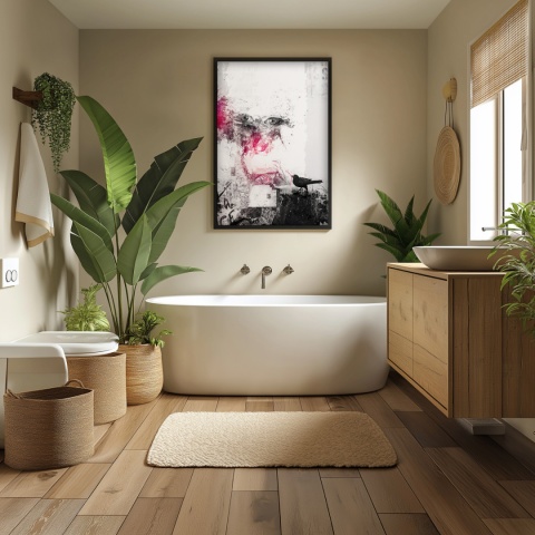 Plakat abstrakcyjny Format A3 - 0006 - „Oczy Intuicji – Cień Kruka” – kompozycja z wyrazistymi oczami i cieniem kruka