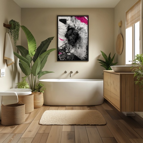 Plakat abstrakcyjny Format A2 - 0010 - „Zamaskowana Cisza” – postać w masce gazowej na industrialnym tle