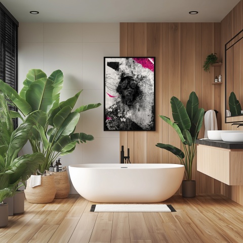 Plakat abstrakcyjny Format A2 - 0010 - „Zamaskowana Cisza” – postać w masce gazowej na industrialnym tle