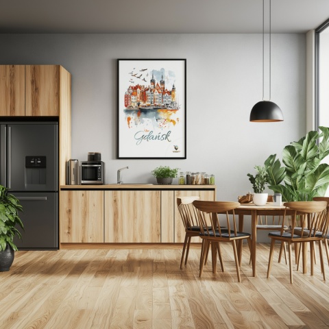 Plakat architektoniczny Format A3 – „Gdańsk – I LOVE GDAŃSK” – Malarska interpretacja Gdańskiej panoramy nad Motławą
