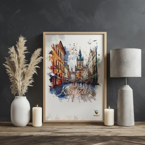 Plakat artystyczny – „Kraków, echo przestrzeni” – symboliczna, minimalistyczna kompozycja inspirowana ciszą miasta