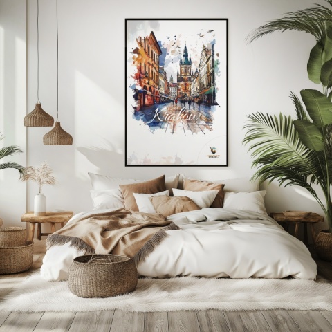 Plakat artystyczny – „Kraków, echo przestrzeni” – symboliczna, minimalistyczna kompozycja inspirowana ciszą miasta