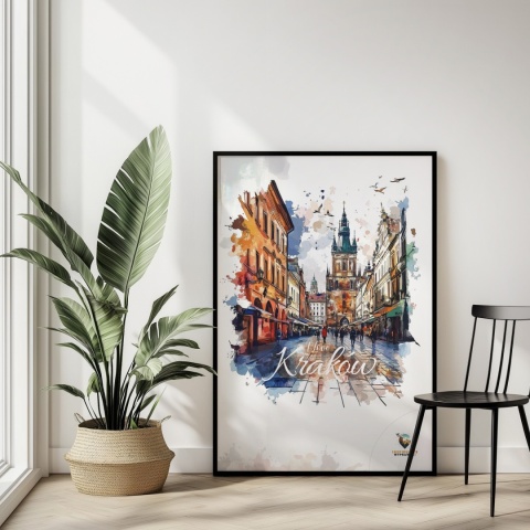 Plakat artystyczny – „Kraków, echo przestrzeni” – symboliczna, minimalistyczna kompozycja inspirowana ciszą miasta