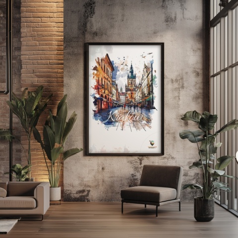 Plakat artystyczny – „Kraków, echo przestrzeni” – symboliczna, minimalistyczna kompozycja inspirowana ciszą miasta