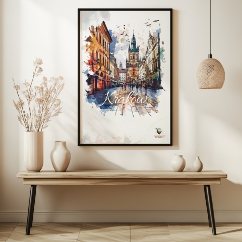 Plakat artystyczny – „Kraków, echo przestrzeni” – symboliczna, minimalistyczna kompozycja inspirowana ciszą miasta
