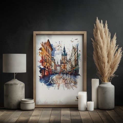 Plakat artystyczny – „Kraków, echo przestrzeni” – symboliczna, minimalistyczna kompozycja inspirowana ciszą miasta