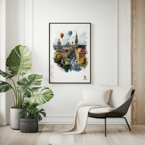 Plakat architektoniczny – „Kraków, w świetle uniesienia” – kolorowa panorama miejskiej zabudowy