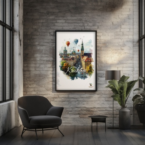 Plakat architektoniczny – „Kraków, w świetle uniesienia” – kolorowa panorama miejskiej zabudowy
