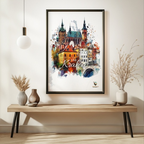 Plakat artystyczny – „Kraków, milczące rytmy” – nastrojowa kompozycja w odcieniach błękitu