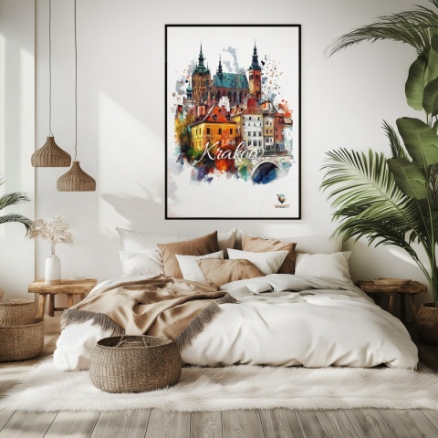 Plakat artystyczny – „Kraków, milczące rytmy” – nastrojowa kompozycja w odcieniach błękitu